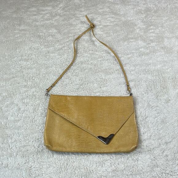 Vintage 80s Mr. M of New York Faux snakeskin yellow envelope shoulder bag purse - Picture 1 of 10
